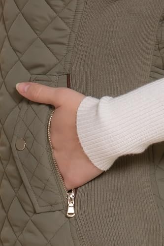 NE PEOPLE Women’s Quilted Vest – Lightweight Sleeveless Full Zip Up Casual Stand Collar Padding Gilet Jacket with Pockets NEWV40 Oliveoil M