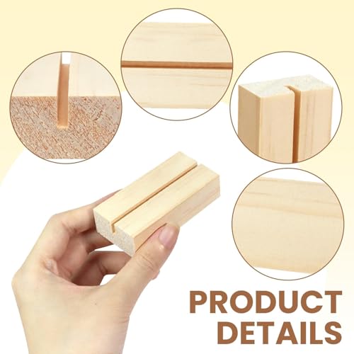 Image of 60Pcs 2.75x1.38 Inches Wood Table Number Stands, Wooden Place Card Holders, Acrylic Sign Holders for Wedding, Ceremony, Birthday, Party, Home Decoration, Events (3mm Slots)