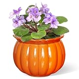 BUYMAX African Violet Pots, Halloween Pumpkin Plant Pots Ceramic Easy Self Watering Plant Pot for Busy Plant Lovers, Automatically Absorb Appropriate Amount of Water, Flower Pot Indoor