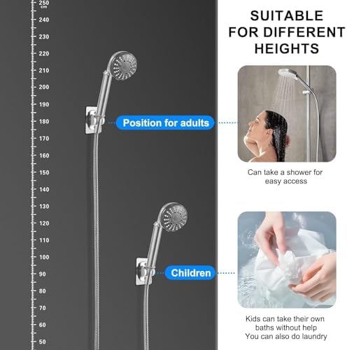2PC MAYYAYA ShowerHead Holder, Black Adhesive WallMounted, Adjustable Angle - 5