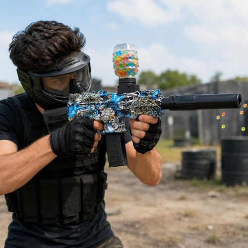 Image of Gel Blaster Toy Gun with Electric Automatic and Manual Firing, Graffiti Camouflage Style, for Kids 5 Years and Above, Includes 500 Crystal Bullets