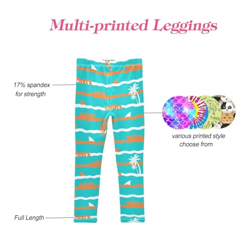 CaTaKu Girls Leggings Hawaii Palm Trees Sharks Leggings for Girls Kids Athletic Workout Yoga Pants Size 4-10T4