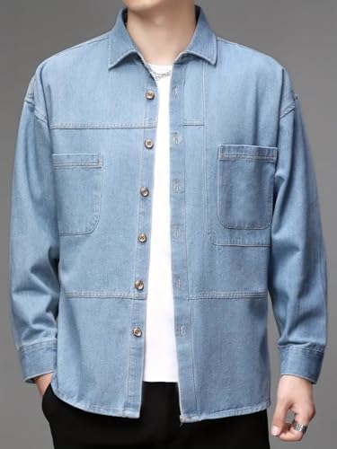Image of GRECIILOOKS Men's Casual Denim Shirt's | Full Sleeve Regular Fit Jeans Shirt | Stylish Blue Denim Shirts for Men | Versatile for Everyday Wear
