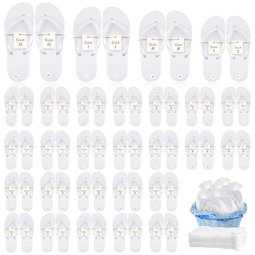 YFNVH Lot de 24 paires de tongs blanches pour mariage, hôtel, spa ou fête Chaussons confortables avec carte des tailles et sac à tirer