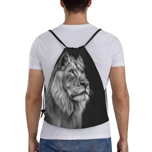 Gray Lion Print Drawstring Bag Backpack Waterproof String Bag Sackpack For Gym Sport2