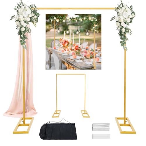 Square Balloon Arch Stand, 8.2FT Wedding Arch, Metal Gold Heavy Duty Backdrop Adjustable Stand, Extra 2 Clamps Change Over The Table Rod Stand for Baby Shower Party Decoration, Garden Trellis Frame