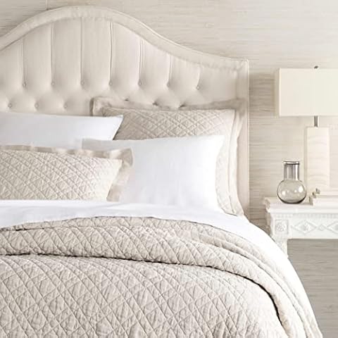 Pine Cone Hill Washed Linen Natural Quilt, Full/Queen Size, Neutral Solid Pattern Cover