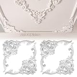 Colingmill 4 Pcs Ceiling Molding Kit Corners Murals Trim French Style Accent Wall Decor for Interior Medallion Ceiling with Flowers Pattern Decorative Panels for Wall (11.8 x 11.8 in,Elegant)
