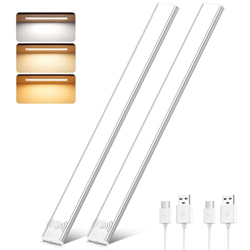 Luce Armadio LED con Sensore, 3 Temperature di Colore Dimmerabile Led con Sensore di Movimento, USB Ricaricabile Magnetica Lampada, Luce Led Sottopensile per Cucina Garage Scale Bagno Corridoio