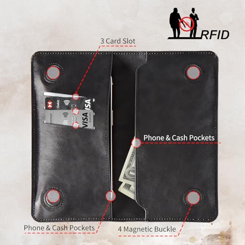 Bifold Wallet for Men Women,Dual Magnetic Clasp Closure PU Leather Long Wallet Clutch Bag with RFID Blocking+Money Phone Pockets + Card Slots,Cute Cat4
