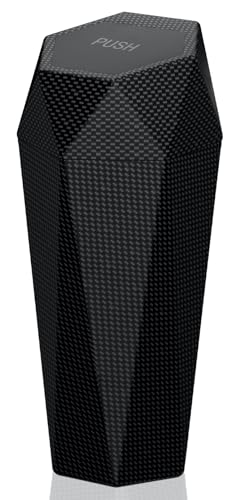 Image of Ginsco Car Trash Can with Lid, Cup Holder Garbage Can for Car, Garbage Bin Cars Accessories for Interior, Leakproof Small Trash Bin, Mini Trash Can for Cars, Home, Office (Carbon Fiber Pattern)