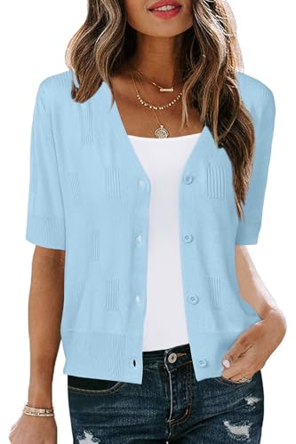 Image of Arach&Cloz Women's Lightweight Spring Summer Business Casual Cropped Short Sleeve Cardigan