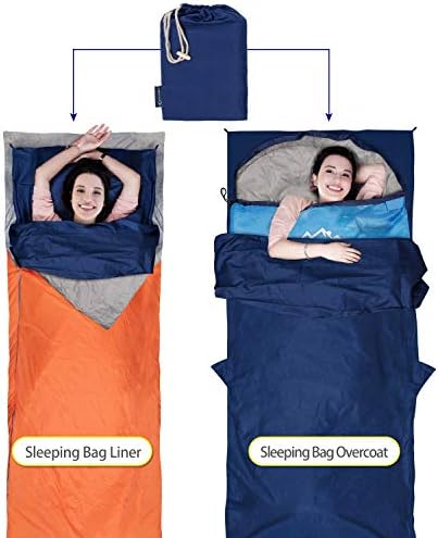 MYCARBON Travel Sleeping Bag Liner, 100% Cotton Durable and Super Soft 220 x 90 cm Roomy Travel Sheet Portable Lightweight for Camping Bed Bag, Hostels, Coaches, Picnic, Trains with Pillow Pockets