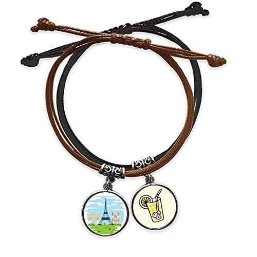 Bracelet Tour Eiffel avec médaillon illustré et finitions en cuir tressé main