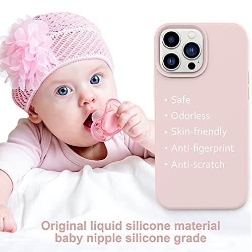 Vooii Compatible With Iphone 13 Pro Max Case, Liquid Silicone Full Body Protective Case With [Anti-Scratch] [Soft Microfiber Lining] [Camera Protective] For Iphone 13 Pro Max 6.7 Inch, Pink Sand #TOP1