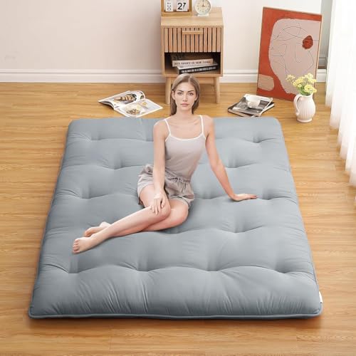 Image of Deevine Craft Quilt Cotton Floor Bed Mattress, Foldable,Rollable Movable Single Bed Comfort Gadda 1 Sleeping Capacity, S Quilted Design (Light Grey, Single Bed 72X36X5 Inches)