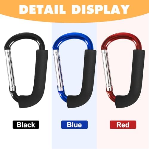 Stroller Hooks 4 Pack, 6.3" Black Baby Stroller Clips for Baby Diaper Bag, Grocery, Purse, Hanging Bags, Mommy Hook Backpack Accessories for Outdoor, Camping and Hiking, Large Carabiner Clip — view 6