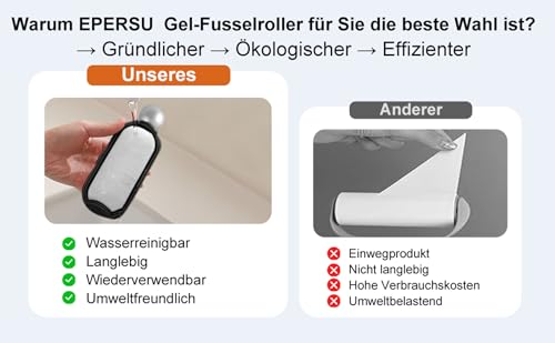EPERSU 2 in 1 Wiederverwendbarer Gel-Fusselroller, Tierhaarentferner, Tragbarer Reise Fusselrasierer, Klebriger Fusselrolle Abwaschbar (Schwarz)