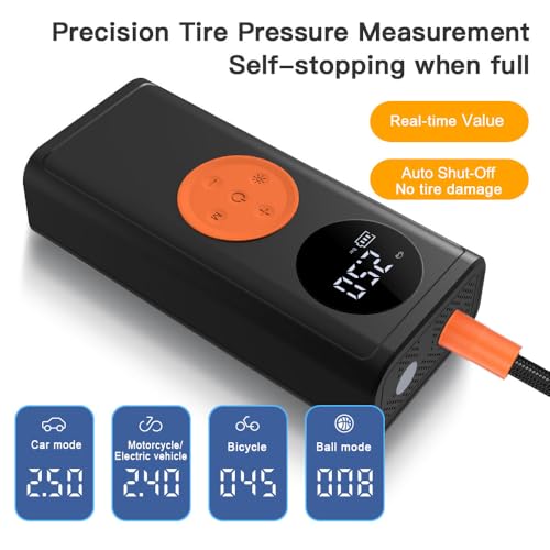 Image of Tire Inflator Portable Air Compressor-150PSI Cordless Air Pump with Digital Tire Pressure Gauge,LCD Display & LED Light,for Car,Bike,Motorcycle, E-Bike,Ball