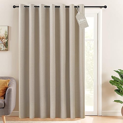 Image of NICETOWN 100% Blackout Linen Curtain for Patio Sliding Door W100 x L84 in