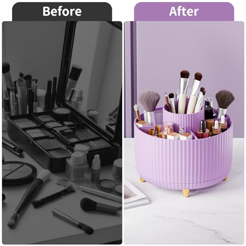 Image of fanado 360 Rotate Makeup Brush Holder Organizer, Makeup Organizers Countertop, Makeup organization and Skincare Storage for Vanity, Desktop, Bathroom (Purple)
