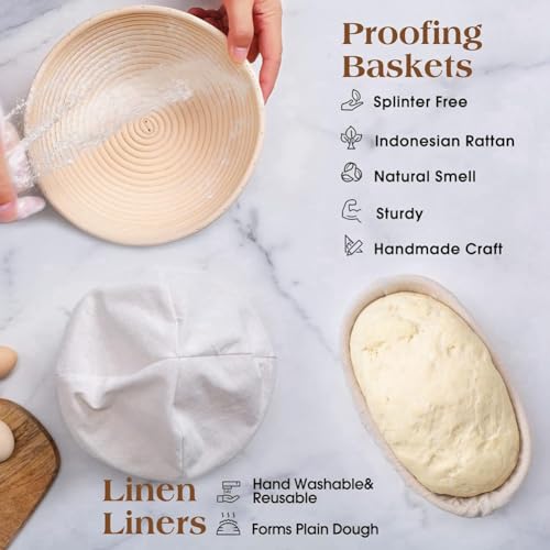 Panier de fermentation de pain et kit grattoir batteur à pâte pour levain