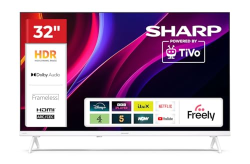 Sharp 32HE2245KW 32-Inch HD Ready LED TV, 720p, TiVo OS Smart TV, HDR10, Wi-Fi, 3 HDMI, 2 USB, White