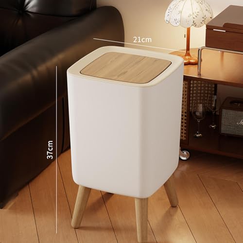 Image of Kriva Modern Plastic Dustbin with Lid | Stylish Indoor Trash Can for Living Room, Bedroom, Kitchen & Office | Compact Waste Bin with Push Button (Beige)