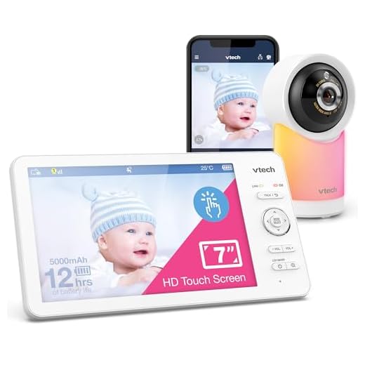 VTech RM7768HD Monitor de bebé con Pantalla táctil LCD de 7 Pulgadas y cámara panorámica e inclinación de 360°, Video Full HD de 1080p, visión Ultra Amplia de 135°, luz Nocturna a Color, visión
