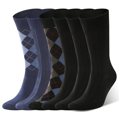 Image of BAMBOO COOL Men's Crew Socks Bamboo Viscose Breathable Rib Dress Socks For Men, Casual Lightweight Comfort 6 Pack