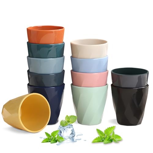 Mulaibdin Lot de 12 Gobelet Plastique Reutilisable, Gobelet Enfant Sans BPA Incassable, Couleur Verre a Eau Empilable, Gobelets de Fête en Plastique Dur pour Café,Lait
