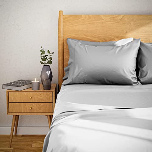 100% Eucalyptus & Tencel Queen Sheet Set, Cool for Hot Sleepers, Deep Pocket with 2 Side Pockets - 6 pcs, Light Gray