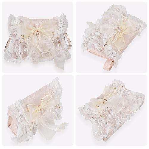 Qzunique Lolita Shoulder Bag, Handmade Crossbody Tote Bags With Lace Bow, Fashion Casual Handbags For Women, Stylish Purse With Pearl Shoulder Straps #TOP2