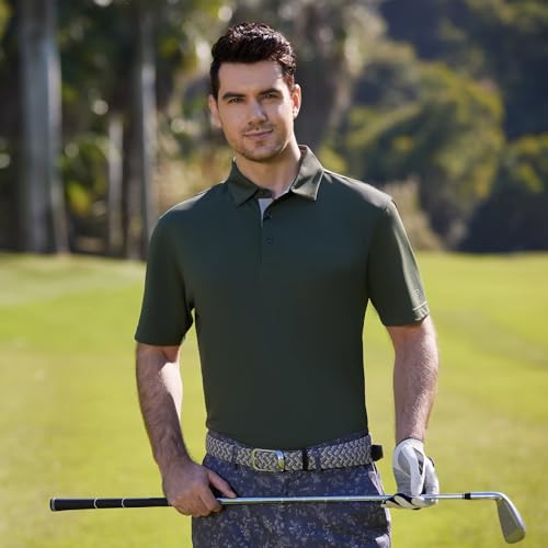 M MAELREG Mens Pique Polo Shirts Short Sleeve Performance Moisture Wicking Quick Dry Casual Golf Shirts for Men Pink — view 3