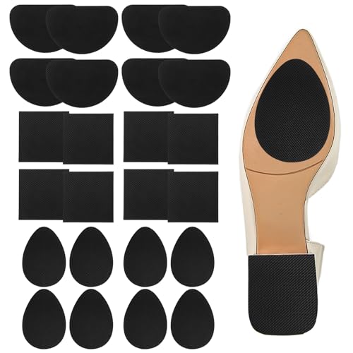 24 Pcs Non Slip Shoe Pads Self Adhesive Shoe Sole Protector, Shoes Grips on Bottom of Shoes Rubber Anti Slip Heel Pads for High Heels, Flats, Sneakers (Black, 3 Style)