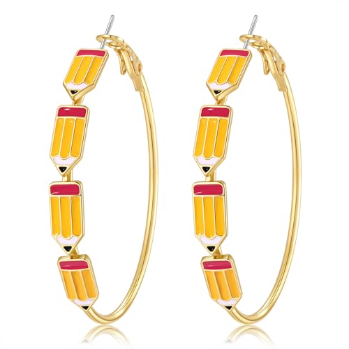 Teacher Appreciation Gifts for Women Teacher Earrings Book Pencil Hoop Earrings Back To School Jewelry Accessories Outfits