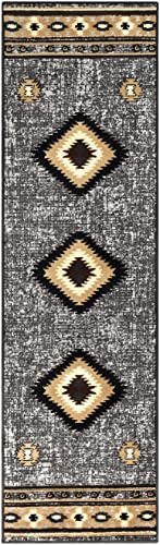 Hauteloom Buckhaven Southwestern Tribal Hallway Entryway Kitchen Runner Rug - Native American Indian Indie Carpet - Brown, Gray, Black, Beige, Tan - 2'2