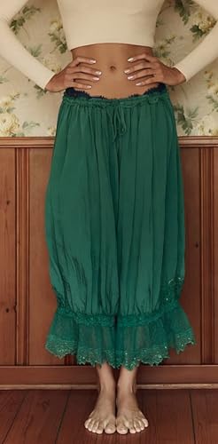 Image of NUFIWI Women Ruffle Long Bloomer Y2k Lace Trim Pettipants Pantaloons Mid Rise Cropped Pajama Pants Under Dress Slips
