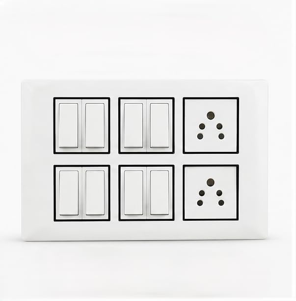 12 Module Surface Modular Switch Board with 8 x 6A Switches & 2 x 6A Sockets | Heavy Duty Electrical Wall Plate Panel | Polycarbonate Modular Switch Board for Home & Office-picture-15