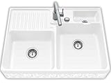  Villeroy & Boch Spülstein Doppelbecken White Pearl Keramik Spüle Aufsatz Dekor