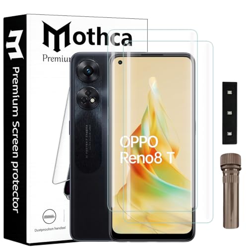 Image of Mothca Curved UV Tempered Glass Screen Protector for Oppo Reno 8T | Transparent | Pack of 2 | Borderless Full Screen Coverage with UV Installation Kit
