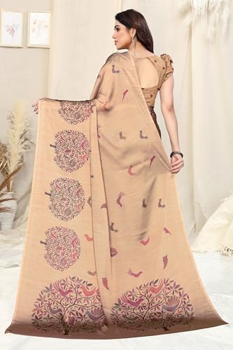Image of MIRCHI FASHION Women Saree Chiffon Flower Print | Breathable Lightweight Sari for Office and Daily Use with Unstitched Blouse Piece (Available in 30 Styles)