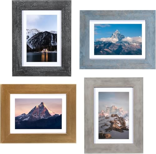 KAIWIN A5 Picture Frames Set of 4, Rustic Photo Frames, Multicolor Frames Great for Gift, Wall Mounting & Tabletop Display