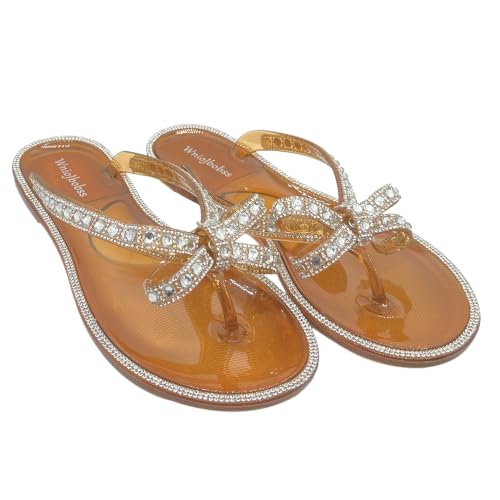 Image of Womens Flat Sandals Jelly Flip Flops Crystals Rhinestones Bow Knot Glitter Sandals
