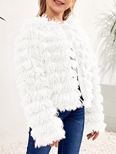 Image of Inorin Girls Open Front Cardigan Faux Fur Coat Warm Fuzzy Trendy Winter Vintage Parka Shaggy Party Outerwear Jackets Tops