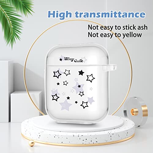 Airpod Case With Star Keychain, Cute Charms Star Pattern Design Clear Soft Protective Cover Compatiable With Airpods 2Nd & 1St Generation Case #TOP1