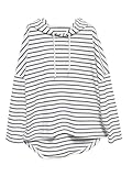 WDIRARA Women's Striped Hooded T Shirts Long Sleeve Drawstring Hoodies High Low Oversized Tops Black and White Medium