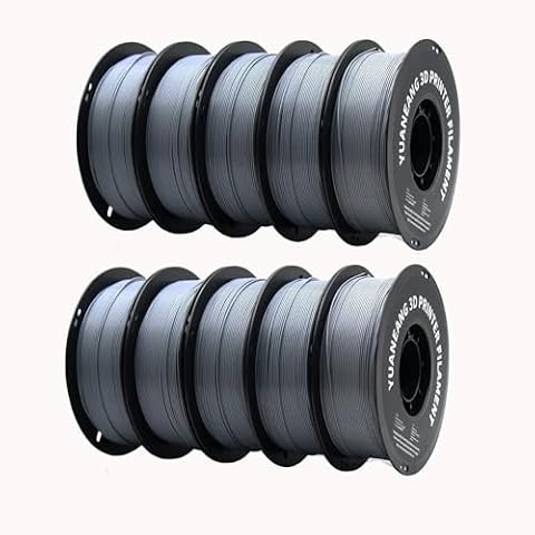 YUANEANG PLA 3D Printer Filament,10 Rolls,Dimensional Accuracy +/- 0.02 mm, 10kg Spool(22lbs), 1.75 mm,Grey