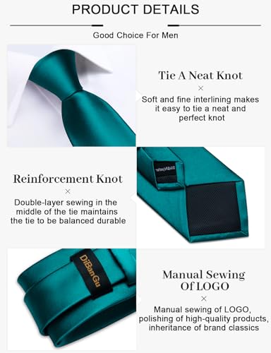 Image of DiBanGu Mens Solid Color Tie and Pocket Square Set Woven Silk Plain Necktie & Handkerchief for Men Wedding Party Formal
