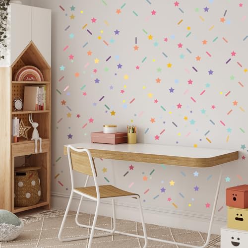 Stickers de pared estrellas y confeti coloridos, 150 y 300 piezas miniatura 2
